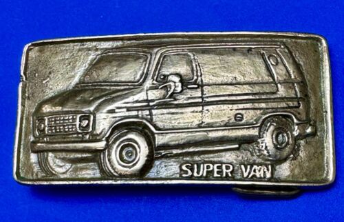 70s Super Van Solid Brass Belt Buckle Chevy Ford Hippy Style and Retro - Afbeelding 1 van 12