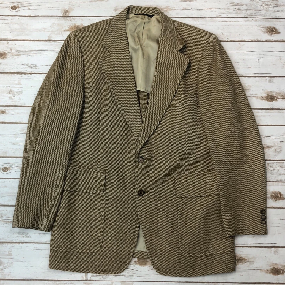 Chaqueta Blazer Vintage Kingsridge 46L Beige Rayas Lana Tweed Dos Botones A Medida Foto 2 de 4
