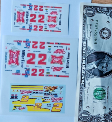 #ad CUSTOM 1 64 amp; HO CLEAR WATER SLIDE DECALS NASCAR #2 MILLER HIGH LIFE TIME ALL 3 $3.99