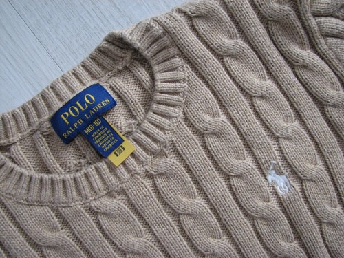 Polo Ralph Lauren Unisex Kids Cable Knit Pullover Sweater Light Brown M 8-10 - Picture 2 of 2