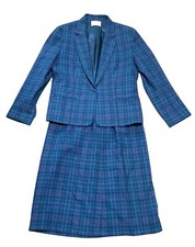 Vtg Pendleton Plaid Skirt Suit 9/10 100 Virgin Wool Blue USA Made Womens