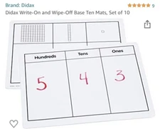 Didax Write-On/Wipe-Off Base Ten Blocks Set of 10 Grades 1-6 (DD-211013)