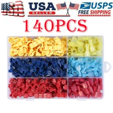 140PCS Insulated 22-10AWG T-Taps Quick Splice Wire Connectors Spade Terminal Kit