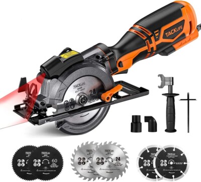 TACKLIFE Mini Circular Saw, 5.8A 3500RPM, Metal Handle With 6 Blades (4-3/4'' & 4
