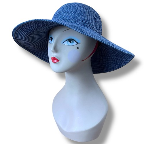 Eric Javits Womens Hampton Hat Blue Wide Brim Sunhat Packable UPF 50+ Travel