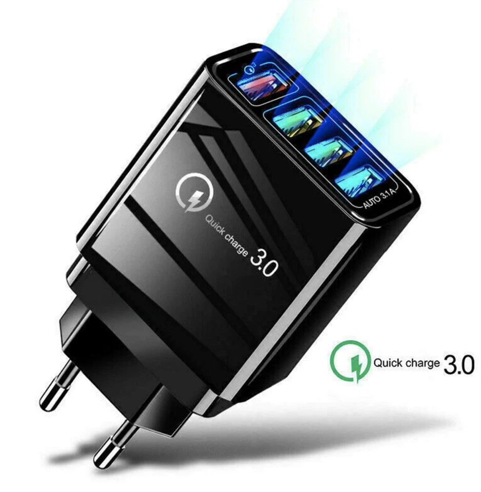 4 Multi-Puerto Carga Rápida QC 3.0 USB Hub Red Cargador de Pared Adaptador Enchufe Foto 2 de 4