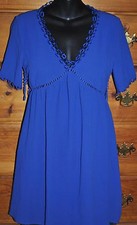 "DANCE & MARVEL" EMPIRE WAIST DRESS CUTOUT BACK & TASSEL TRIM BLUE Small NWT