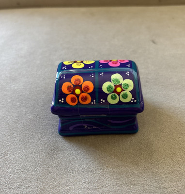Disney Parks Resorts Mexican Pottery Hand Painted Floral Trinket Box 1.75''x2.25''