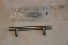 3-1/2 Inch Center to Center Brass Bar Cabinet Pull, Satin Nickel Finish