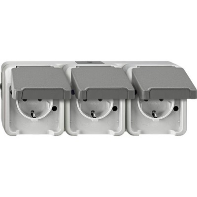 Merten Schuko Steckdose 3-fach IP44 AP waagerecht lichtgrau MEG2391-8029