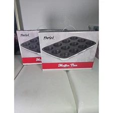 2 NEW Parini Stoneware Muffin Cupcake Pans 12 Cup Stone Stoneware NEW IN BOX