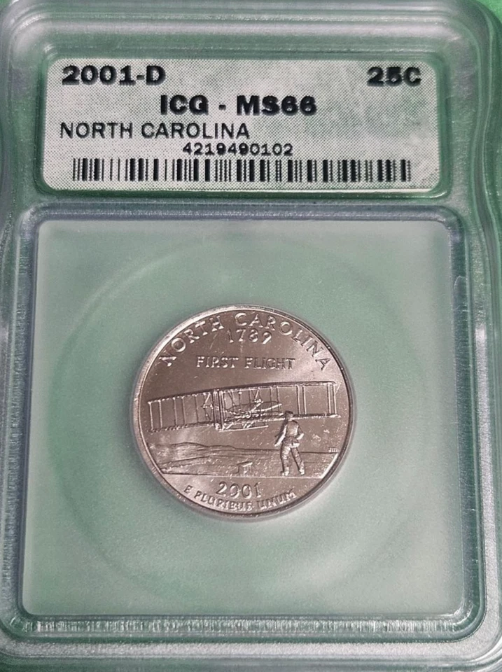 2001 D North Carolina State Quarter ICG MS66 - Graded Uncirculated US Coins 25c - Image 2 of 4