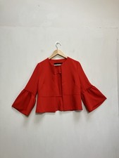 Zara Womens Cropped Blazer Jacket M Medium Red Flare Sleeve Open Smart Formal