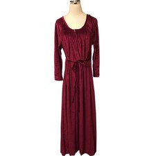 Vtg 70s JCPenney Velour Zip Front House Coat Misses Large Maroon Bath Robe Ties