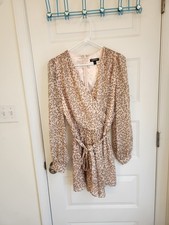 Express Womens Cheetah Leopard Beige Pink Midi Long Sleeve Dress Size S #DD698