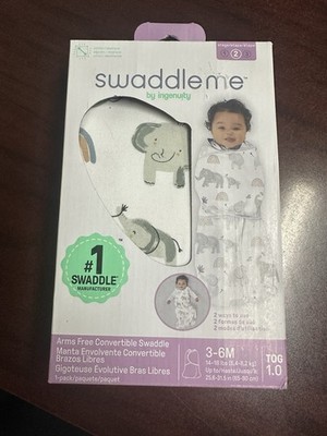 SwaddleMe by Ingenuity Arms Free Convertible Baby Swaddle Wrap Elephants 3-6M