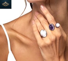 💜✨ Luxus-Designer-Ring: Barockperle 🤍, Amethyst 💜 & Zirkonia 💎 | Verstellbar