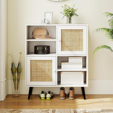 Sideboard White Rattan Door Cabinet Storage Wood Console Table Modern Boho