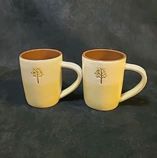 Starbucks Tree of Life Mugs Cups Set of (2) 2009, 14 oz Two Tone Ivory Brown