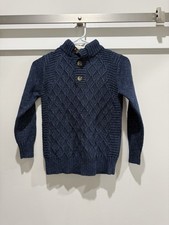 Cat Jack Henley Blue Sweater Boys Sm 6/7 W/ Sherpa Lined Neck 3 Button