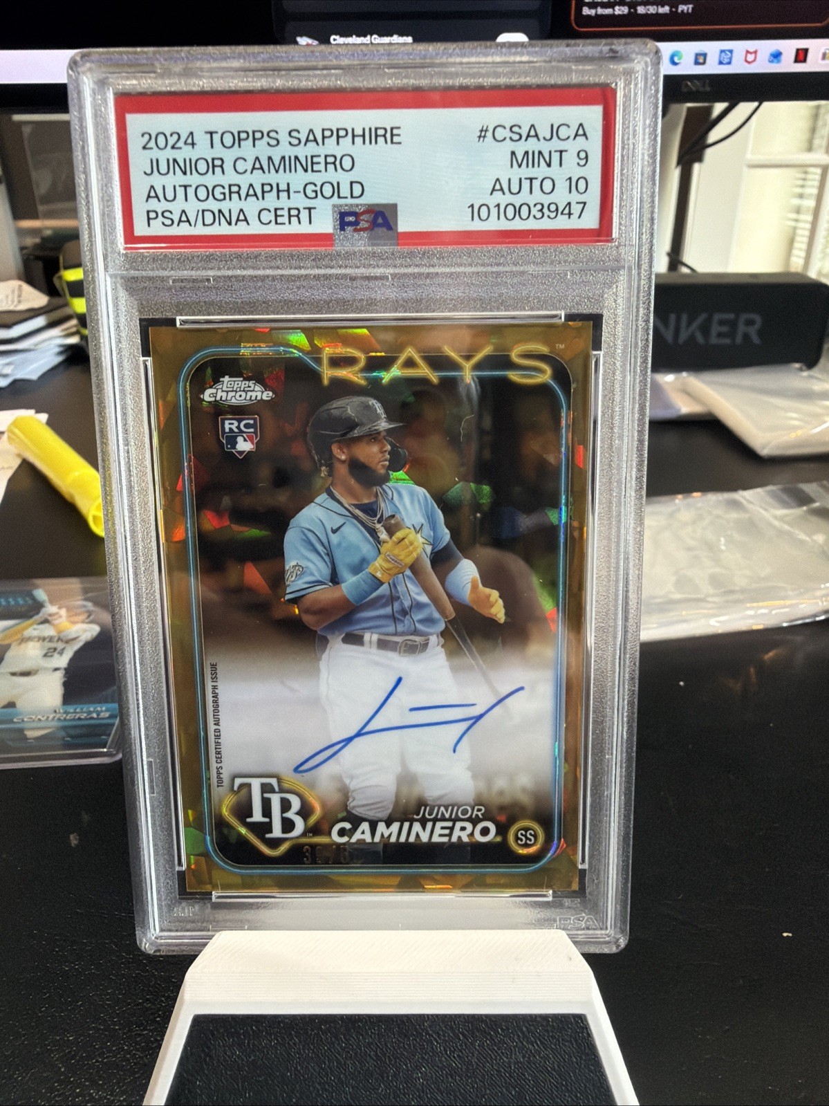 2024 TOPPS CHROME SAPPHIRE Gold /50 Auto JUNIOR CAMINERO /50 PSA 9/10 Auto
