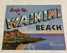 Surf'S Up At Waikiki Beach Hawaii Tropical Fun Metal Sign Pub Game Room Bar 2004