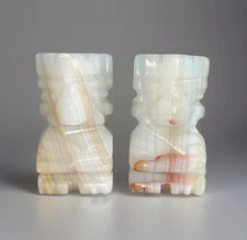 VTG Pair Carved Heavy Onyx Marble Aztec Mayan Tiki Bookends Decor 3 1/2 inch