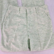 Vintage 60s Donegal Double Knit Casual Pants 33"x30.5" Green Flecks on White