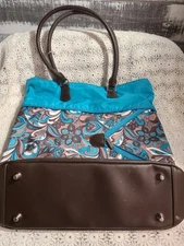Ricardo Beverly Hills Drop Bottom Footed Carry On Bag Brown/Turquoise 18"T RARE