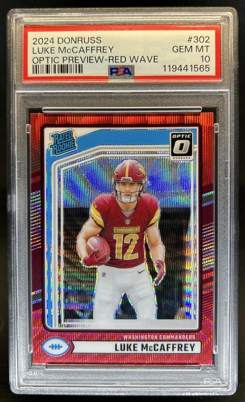 2024 Donruss Luke McCaffrey Optic Rated Rookie Preview Red Wave #302 PSA 10