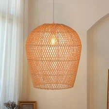 1 Light Boho Rattan Chandelier Large Rattan Pendant Light,Wicker Chandelier H...