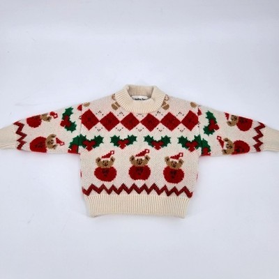 Smiling Pinker Toddler Kids Christmas Bear Knit Sweater Ivory Red Size 80 (12M)