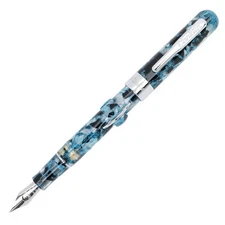 CONKLIN MARK TWAIN CRESCENT COLLECTION FOUNTAIN PEN BLUE ARRAY CHROME TRIM FINE