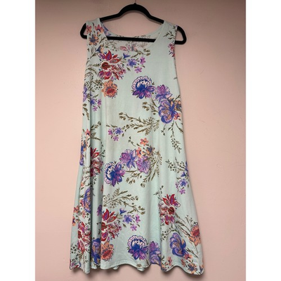 #ad Womens Sleeveless Floral Print Dress 3XL Aqua Blue Purple Pink Boho $9.09
