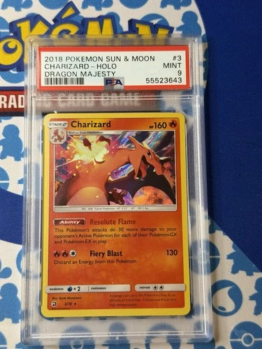 2018 POKEMON SUN & MOON DRAGON MAJESTY #3 CHARIZARD-HOLO PSA 9