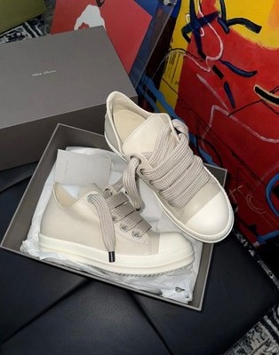 Rick Owens Porterville Jumbo Laces Low Top Sneakers  CREAM   SIZE 10/43EU