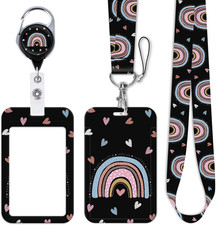 Rainbow Lanyards for ID Badges, ID Badge Holder Heavy Duty and Retractable Reel