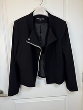 Karl Lagerfeld Black Asymmetrical Moto Blazer Jacket Faux Pearl Size L As-Is