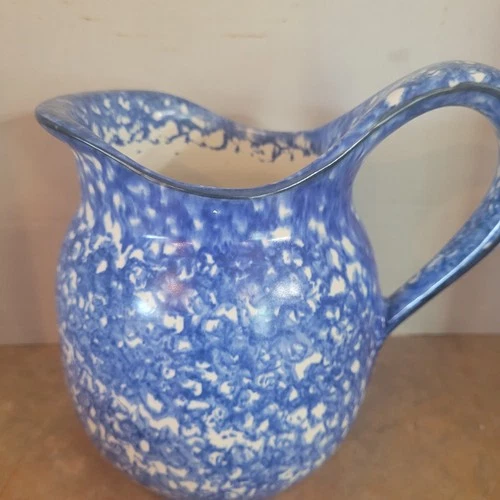 Vtg Stangl Pottery Town & Country Blue Sponge  USA 6"  54 oz Pitcher Farm Rustic