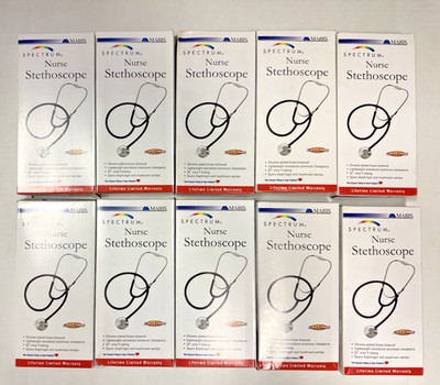 10 QTY Mabis Spectrum Series Lightweight Nurse Stethoscope 10428020 Black 22''