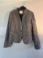 Ann Taylor LOFT Blazer Womens 8 Gray Tweed One Button Lined Tailored Jacket