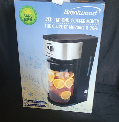 Brentwood Iced Tea and Coffee Maker, 64oz, Black/Silver, Reusable Filter Basket