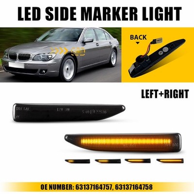 2X LED Fender Side Marker Lights Sequential For 02-08 BMW 7 Series E65 E66 E67 H