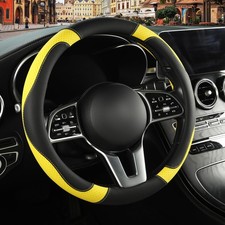 Leather Steering Wheel Cover Breathable Anti Slip Odor Free Black And Yellow