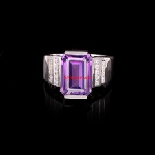 Nat&uuml;rlicher Amethyst-Edelstein Mit 18K Vergoldetem Silberring F&uuml;r M&auml;nner #3313