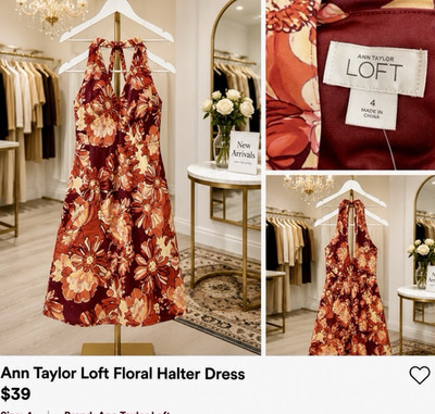 ann taylor halter dress LOFT Floral Satin Open Back Midi 4 Lined Burgundy 346