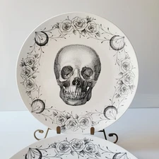 Harvest Green Studio Skull & Roses Dinner Plates – Set of 3 10.5" Ceramic Gothic