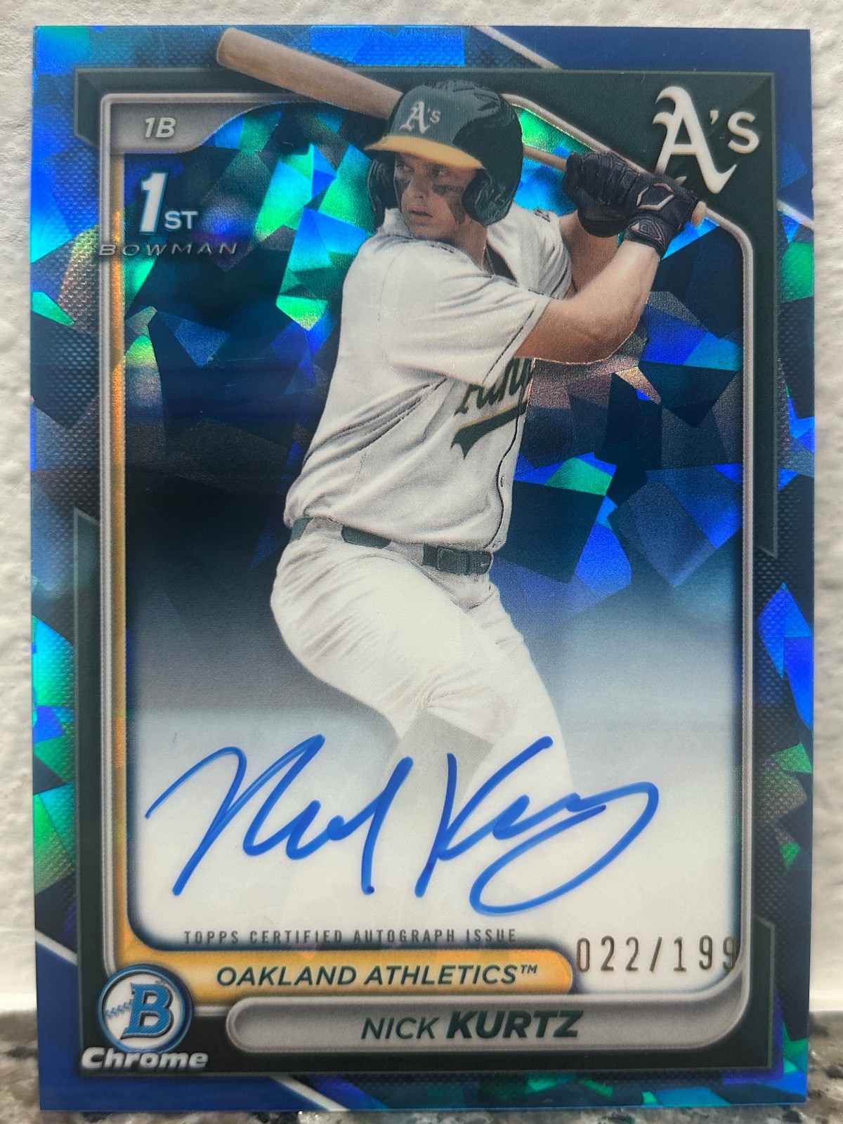 2024 Bowman Chrome Nick Kurtz SAPPHIRE 1st AUTO /199 ROOKIE RC ATHLETICS #CPA-NK