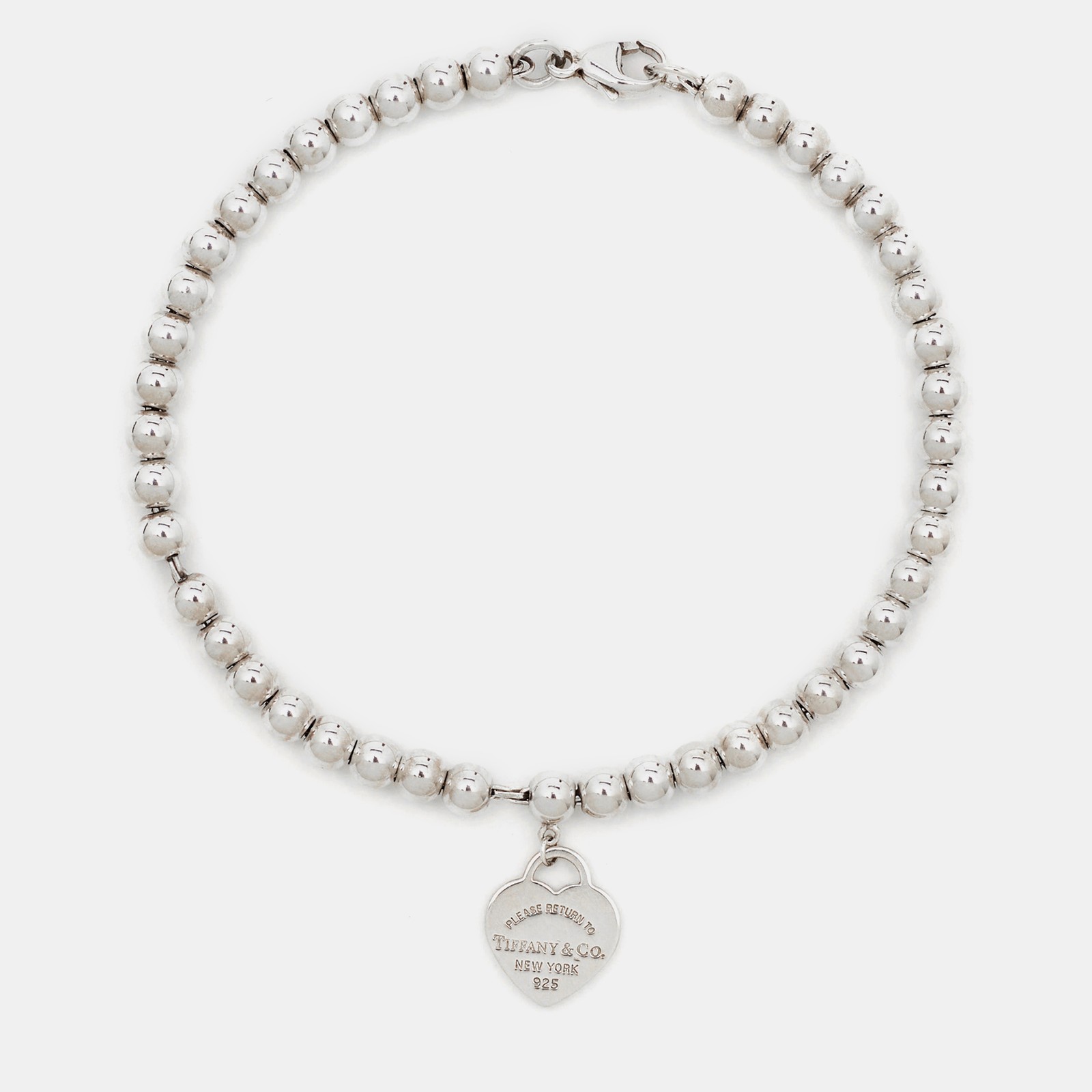 Tiffany & Co Sterling Silver Heart Tag Beaded Bracelet