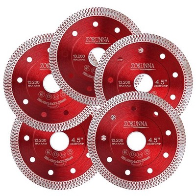 ZORUNNA 5PCS 4.5'' Diamond Saw Blades Tile Porcelain Ceramic Cutting Disc Red